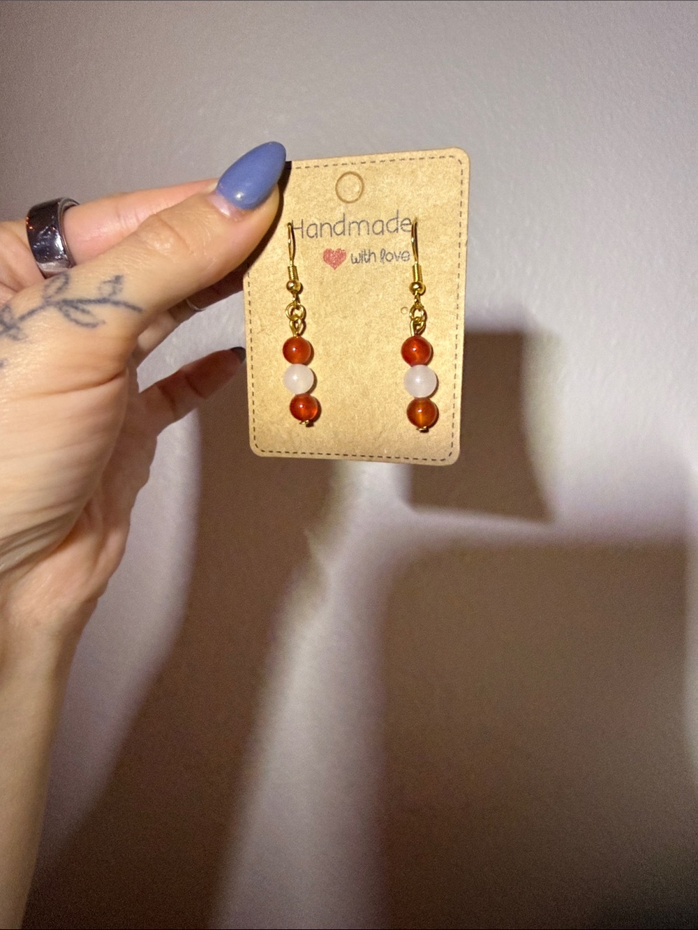 gold plated hypoallergenic red agate/white jade Beaded Dangle Earrings Jewlrey